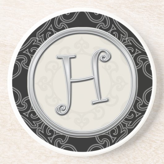 Classy Silver Monogram Initiaal Zandsteen Onderzetter (Voorkant)