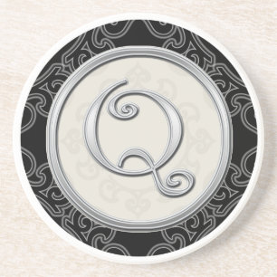 Classy Silver Monogram Initiaal Zandsteen Onderzetter