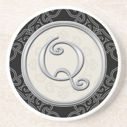 Classy Silver Monogram Initiaal Zandsteen Onderzetter (Voorkant)