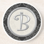 Classy Silver Monogram Initiaal Zandsteen Onderzetter (Voorkant)