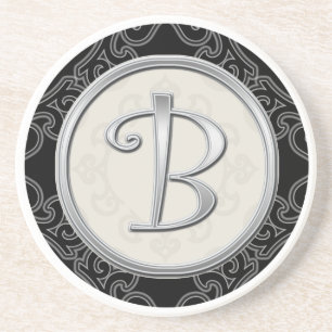 Classy Silver Monogram Initiaal Zandsteen Onderzetter