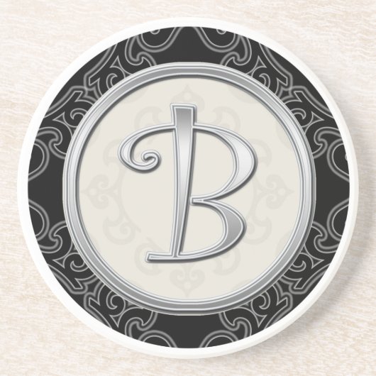 Classy Silver Monogram Initiaal Zandsteen Onderzetter (Voorkant)