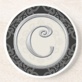 Classy Silver Monogram Initiaal Zandsteen Onderzetter (Voorkant)