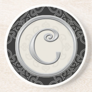 Classy Silver Monogram Initiaal Zandsteen Onderzetter