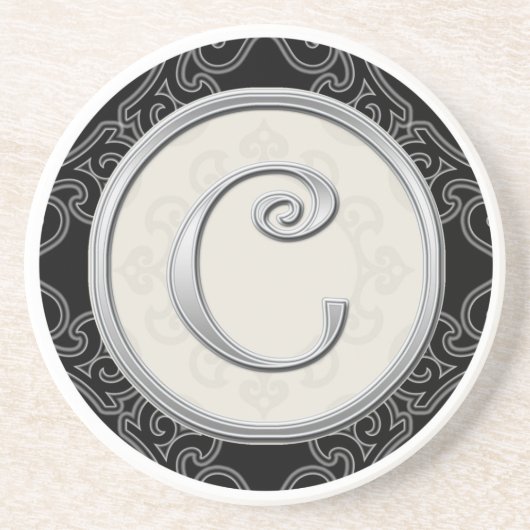 Classy Silver Monogram Initiaal Zandsteen Onderzetter (Voorkant)
