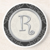 Classy Silver Monogram Initiaal Zandsteen Onderzetter (Voorkant)