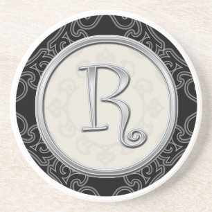 Classy Silver Monogram Initiaal Zandsteen Onderzetter