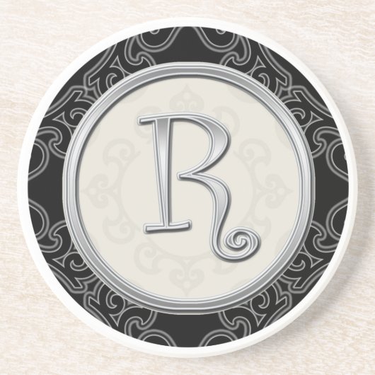 Classy Silver Monogram Initiaal Zandsteen Onderzetter (Voorkant)