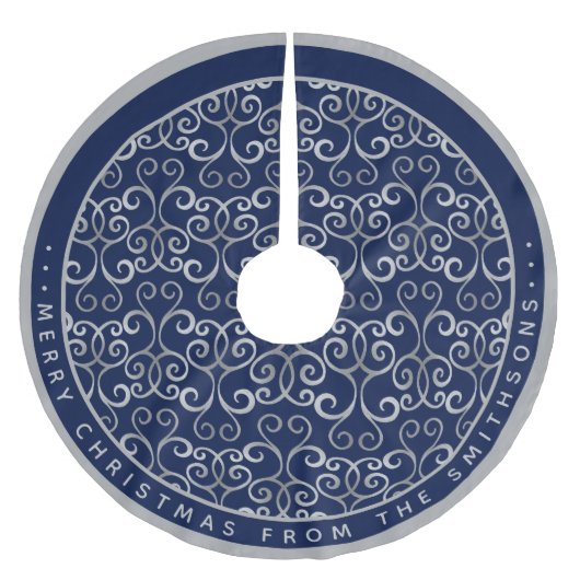 CLASSY SILVER & NAVY BLUE CHRISTMAS DAMASK CUSTOM KERSTBOOM ROK (Voorkant)