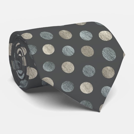 Classy Silver Polka Dot Personalized Charcoal Gray Stropdas (Opgerold)