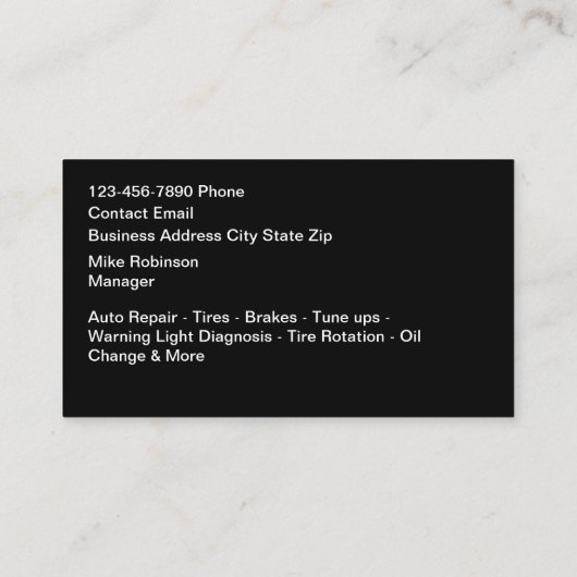 Classy Simple Automotive Repair Service Visitekaartje (Achterkant)