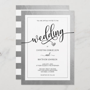 Classy Simple Black & White Heart Silver Wedding Kaart