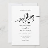 Classy Simple Black & White Heart Wedding Kaart (Voorkant)