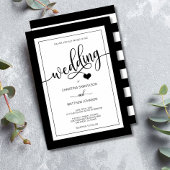 Classy Simple Black & White Heart Wedding Kaart