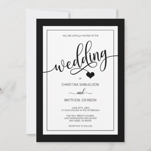 Classy Simple Black & White Heart Wedding Kaart (Voorkant)