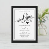 Classy Simple Black & White Heart Wedding Kaart (Staand voorkant)