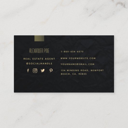 Classy Simple Elegant Black Gold Professional Visitekaartje (Achterkant)