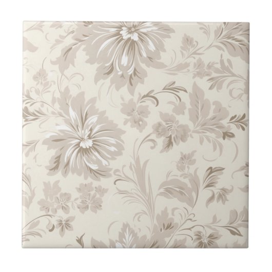 Classy Simple Floral Soft Beige Tegeltje (Voorkant)