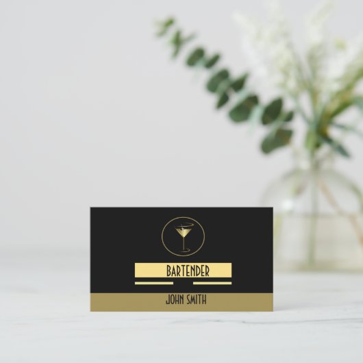 Classy Simple Gold Logo Bartender Visitekaartje (Staand voorkant)