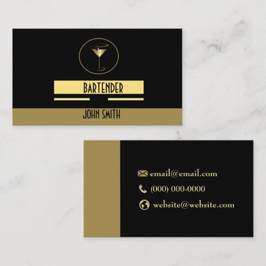 Classy Simple Gold Logo Bartender Visitekaartje (Voorkant / Achterkant)