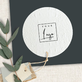 Classy Simple Ivory White Leather Texture Logo Ronde Sticker