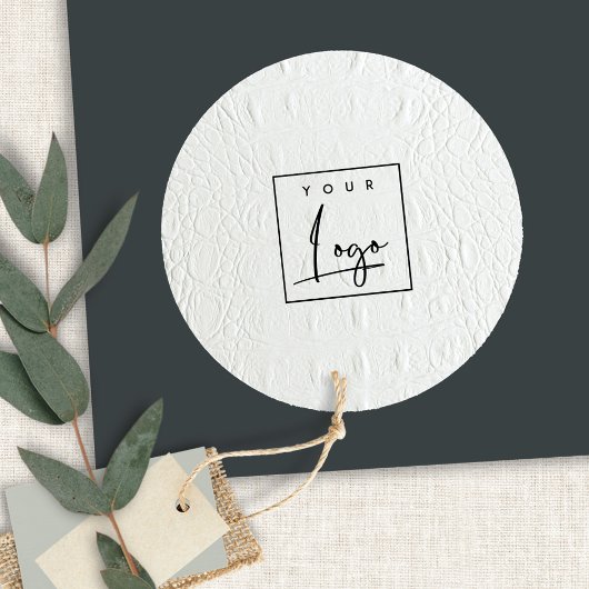 Classy Simple Ivory White Leather Texture Logo Ronde Sticker