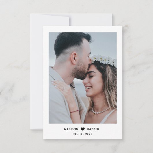 Classy Simple Photo Script met Heart Wedding Bedankkaart (Voorkant)