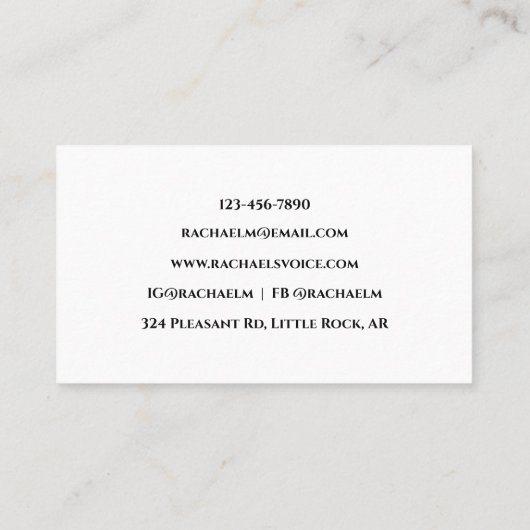 Classy Simple Voice Actor Vocalist Photo Overlay Visitekaartje (Achterkant)