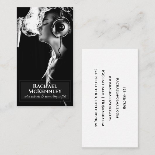 Classy Simple Voice Actor Vocalist Photo Overlay Visitekaartje (Voorkant / Achterkant)