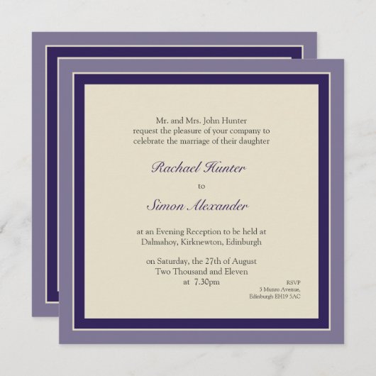 Classy Simple Wedding Invitation - Paars Kaart (Voorkant / Achterkant)