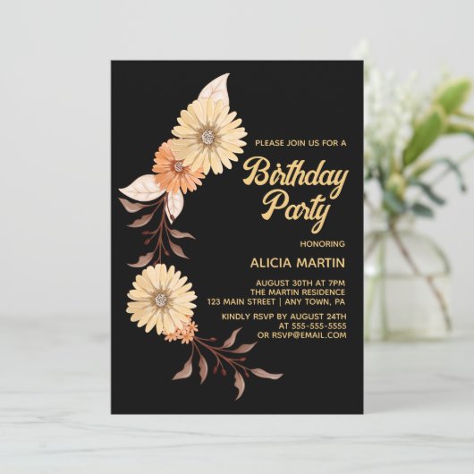 Classy Sinaasappel Bloem Botanisch Goud Zwart Verj Kaart (Staand voorkant)