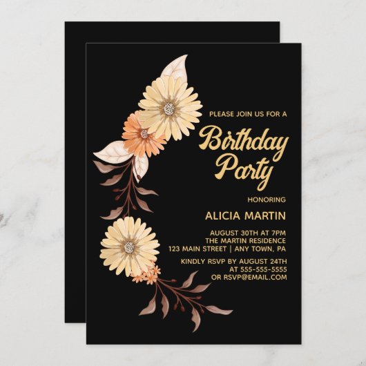 Classy Sinaasappel Bloem Botanisch Goud Zwart Verj Kaart (Voorkant / Achterkant)