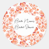 Classy Sinaasappel Bloemen Print Vrijgezellenfeest Ronde Sticker (Voorkant)