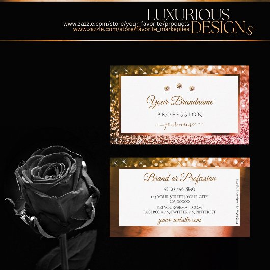 Classy Sinaasappel Roze Ombre Glitter Wit Diamonds Visitekaartje