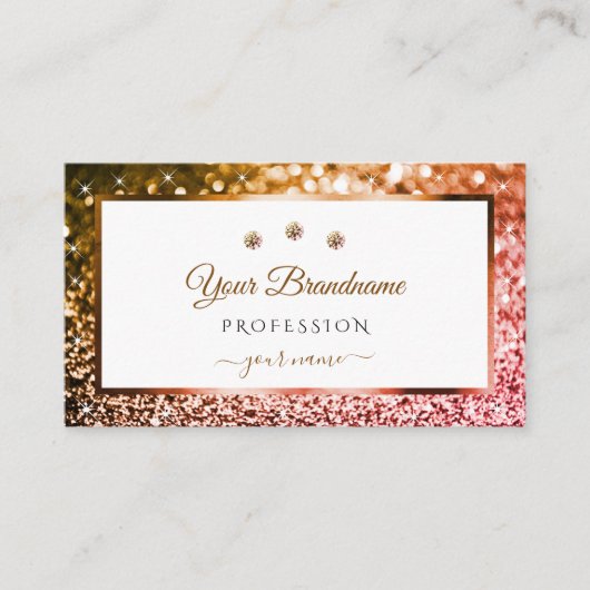 Classy Sinaasappel Roze Ombre Glitter Wit Diamonds Visitekaartje (Voorkant)