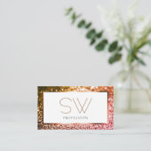 Classy Sinaasappel Roze Ombre Glitter Wit Monogram Visitekaartje (Staand voorkant)