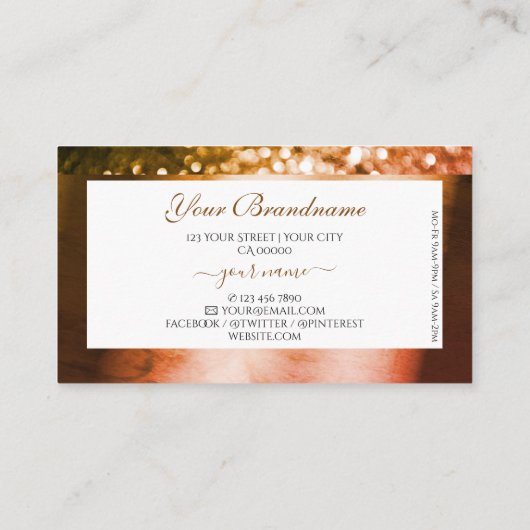 Classy Sinaasappel Roze Ombre Glitter Wit Monogram Visitekaartje (Achterkant)