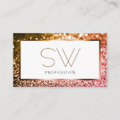 Classy Sinaasappel Roze Ombre Glitter Wit Monogram Visitekaartje (Voorkant)