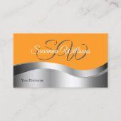 Classy Sinaasappel Wavy Silver Decor Initialen en  Visitekaartje (Voorkant)