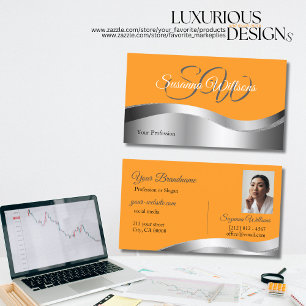 Classy Sinaasappel Wavy Silver Decor Initialen en  Visitekaartje