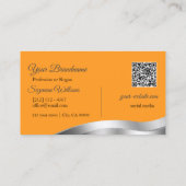 Classy Sinaasappel Wavy Silver Decor Initialen QR- Visitekaartje (Achterkant)