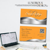 Classy Sinaasappel Wavy Silver Decor Initialen QR- Visitekaartje