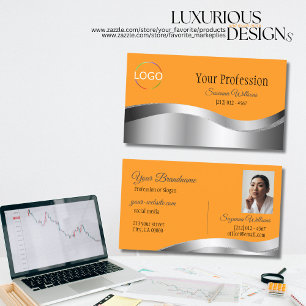 Classy Sinaasappel Wavy Silver Decor met Logo Foto Visitekaartje