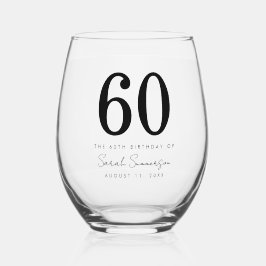 Classy Sixty Name Date 60th Birthday Party Wijnglas Zonder Voet