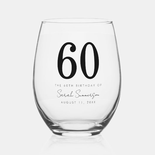 Classy Sixty Name Date 60th Birthday Party Wijnglas Zonder Voet (Voorkant)