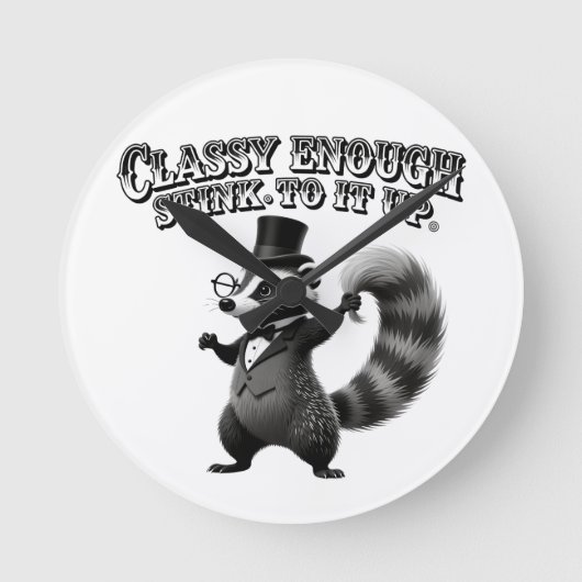 Classy Skunk in Top Hat Funny Black and White Ronde Klok (Voorkant)
