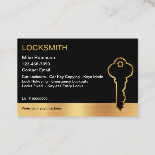 Classy slotenmaker Gold House Key Visitekaartjes (Voorkant)