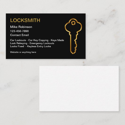 Classy slotenmaker Golden House Key Design Visitekaartje (Voorkant / Achterkant)