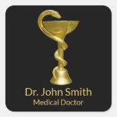 Classy Snake Bowl Medical Hygieia Gold Caduceus Vierkante Sticker (Voorkant)