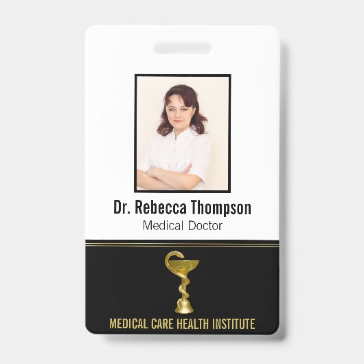 Classy Snake Medical Bowl Hygieia Gold Foto ID Badge (Front)